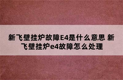 新飞壁挂炉故障E4是什么意思 新飞壁挂炉e4故障怎么处理